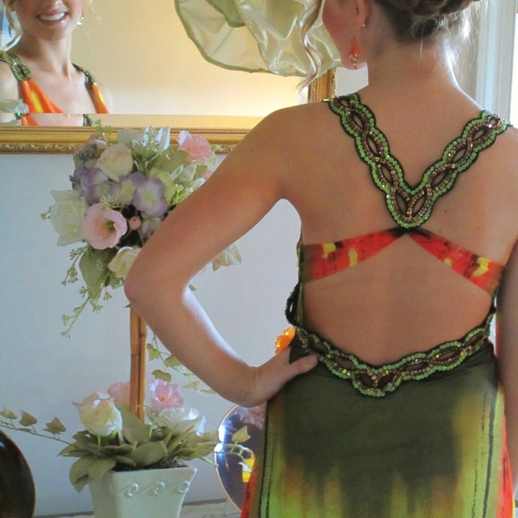 Orange Floral Prom Dress - Picture 2 of 5